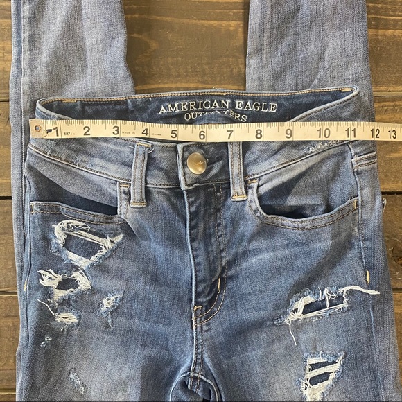 American Eagle Distressed Hi Rise Jeggings Sz 0 - Picture 7 of 10